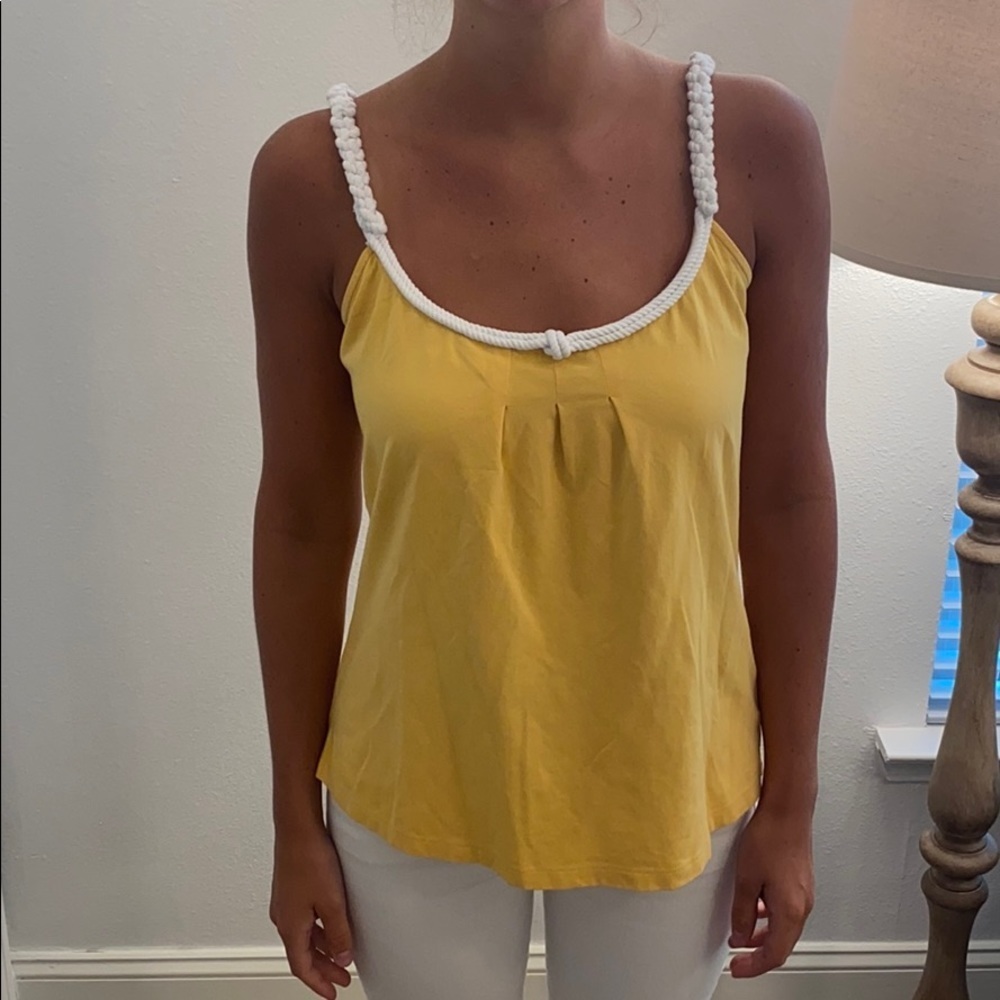 Yellow tank with rope straps and neckline